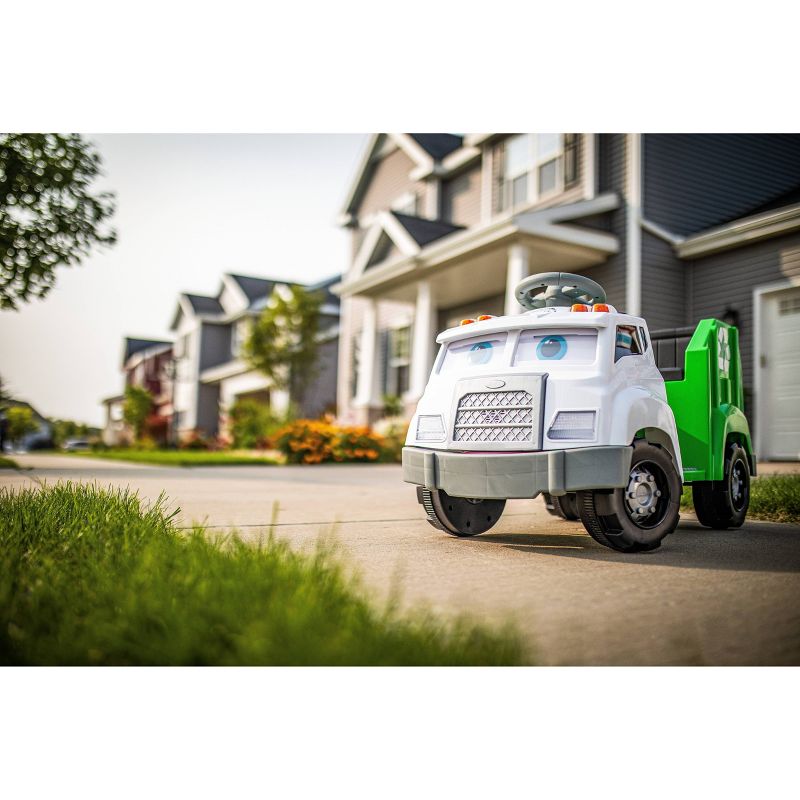 Kid Trax 6V Real Rigs Recycling Truck Interactive Powered Ride-On – Green/White