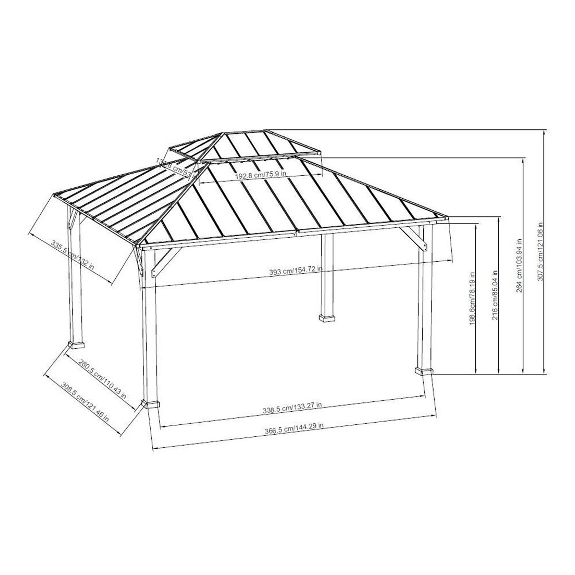Sunjoy Black Archwood 11 ft. x 13 ft. Cedar Framed Gazebo with Hook and Steel Roof