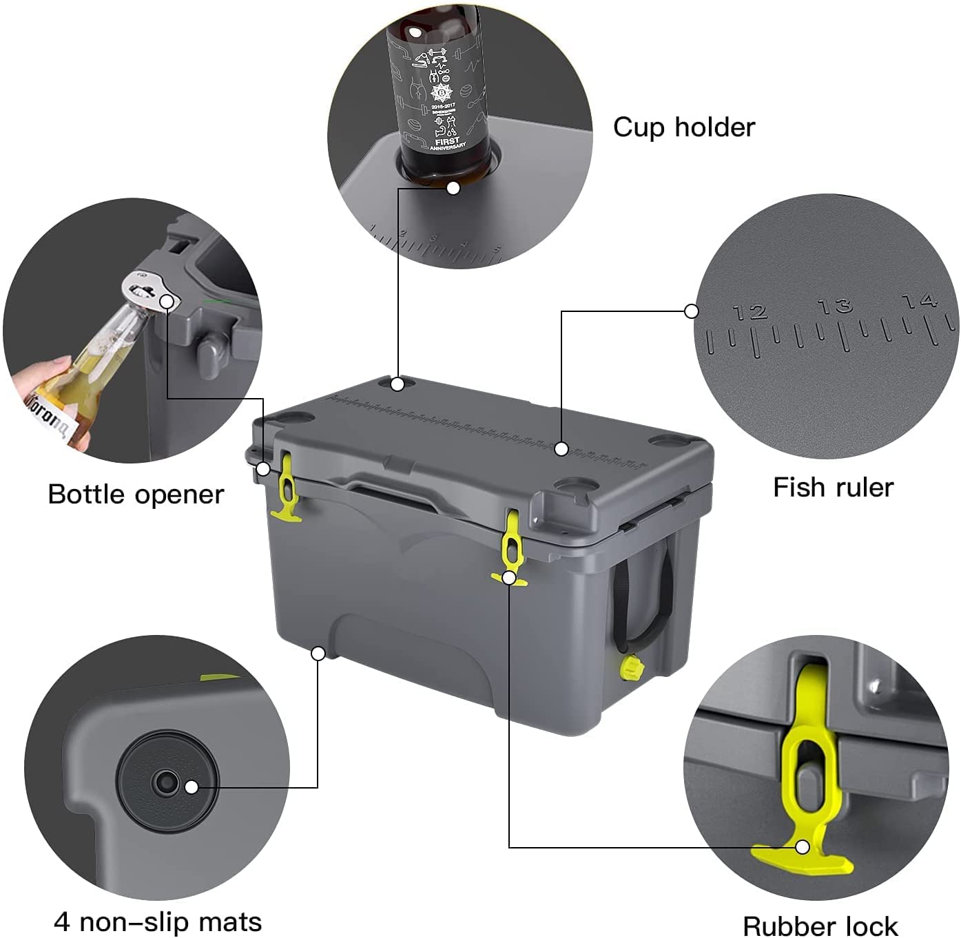 Camping Cooler, 52 Quart 5-Day Ice Retention, Portable Rotomolded Cooler, 80 Can Capacity