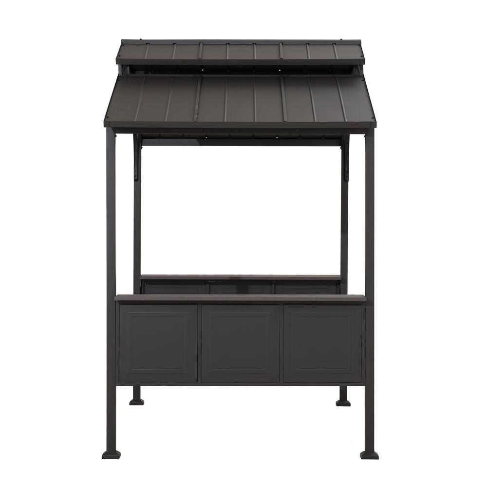 Sunjoy 5 ft. x 8 ft. Brown Steel 2-Tier Grill Gazebo Hardtop with Hook and Shelves
