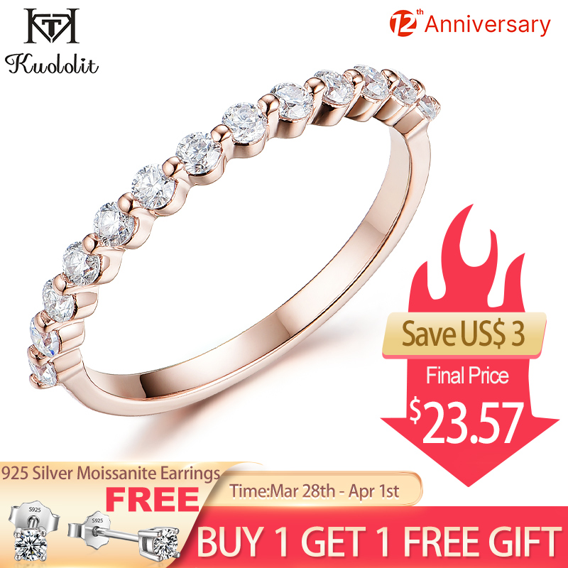 Kuololit 585 14K 10K 18K Rose Gold Bubble Ring for Women Moissanite Solitaire Ring Matching Wedding Diamonds Band Engagement New
