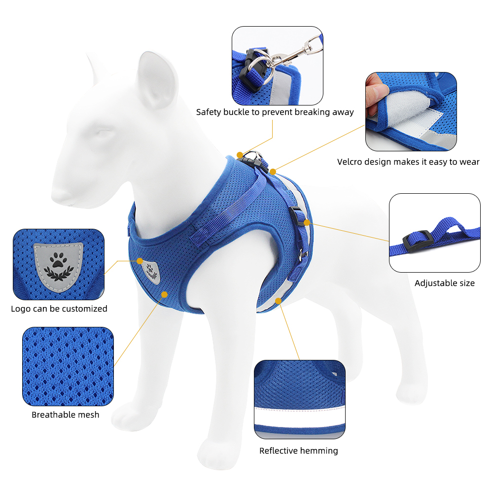 Dog Harness Reflective Harness Adjust Outdoor Pet Dog Safety Leash Harness Vest Pet Adjustable Reflective Breathable
