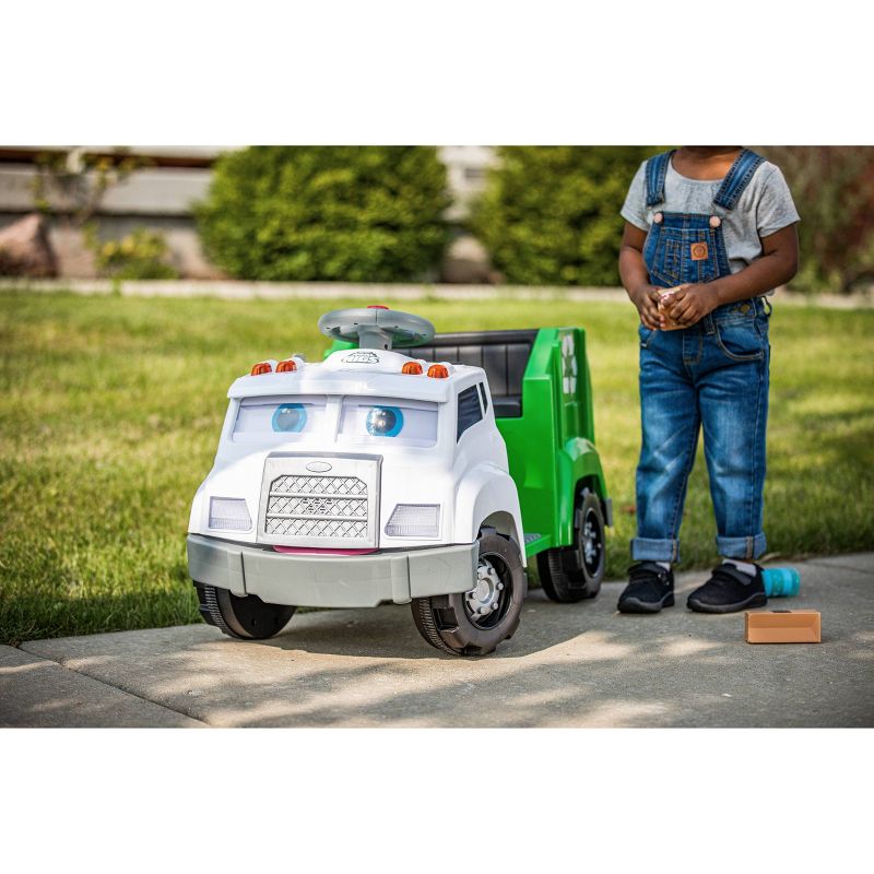 Kid Trax 6V Real Rigs Recycling Truck Interactive Powered Ride-On – Green/White