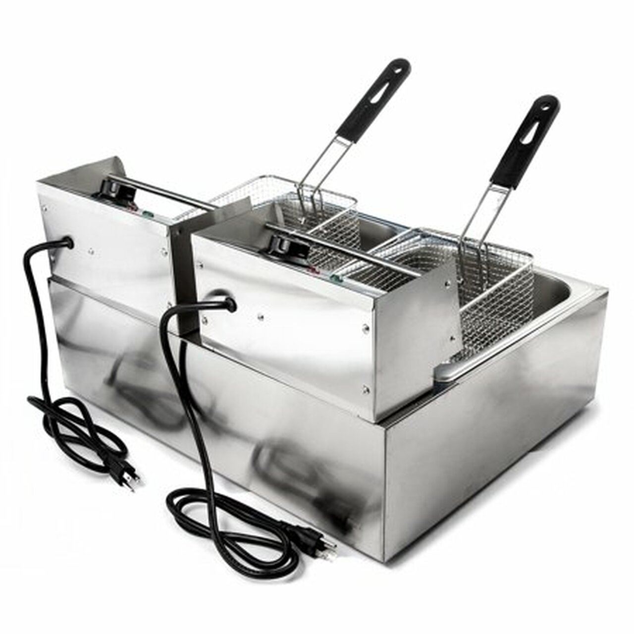 KapscoMoto HOM-014 Commercial Deep Fryer Electric Countertop Dual Tank Basket – Stainless Steel