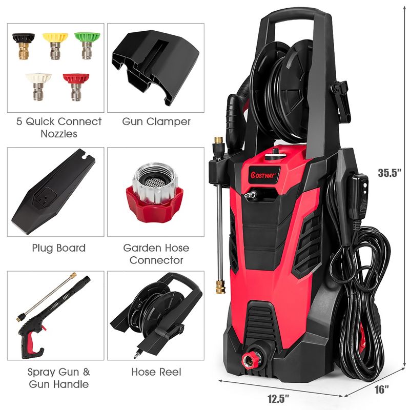 Costway 3500 PSI 2.1GPM Electric Pressure Washer High Power Water Cleaner W/ 5 Nozzles